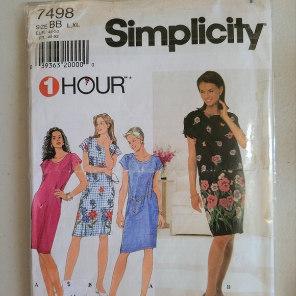 Simplicity 7498 Simple to Sew 1 Hour Dress Pattern Sizes Lg - XL - Picture 1 of 2